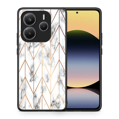 Θήκη Xiaomi Redmi Note 14 5G Gold Geometric Marble από τη Smartfits με σχέδιο στο πίσω μέρος και μαύρο περίβλημα | Xiaomi Redmi Note 14 5G Gold Geometric Marble case with colorful back and black bezels