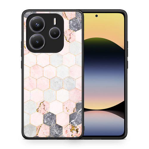 Θήκη Xiaomi Redmi Note 14 5G Hexagon Pink Marble από τη Smartfits με σχέδιο στο πίσω μέρος και μαύρο περίβλημα | Xiaomi Redmi Note 14 5G Hexagon Pink Marble case with colorful back and black bezels