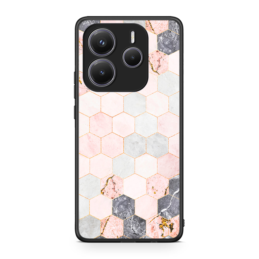 4 - Xiaomi Redmi Note 14 5G Hexagon Pink Marble case, cover, bumper