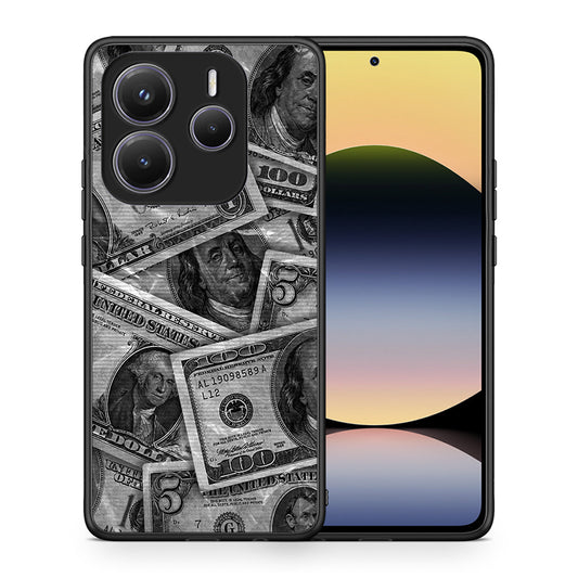 Θήκη Xiaomi Redmi Note 14 5G Money Dollars από τη Smartfits με σχέδιο στο πίσω μέρος και μαύρο περίβλημα | Xiaomi Redmi Note 14 5G Money Dollars case with colorful back and black bezels