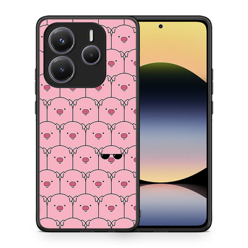 Θήκη Xiaomi Redmi Note 14 5G Pig Glasses από τη Smartfits με σχέδιο στο πίσω μέρος και μαύρο περίβλημα | Xiaomi Redmi Note 14 5G Pig Glasses case with colorful back and black bezels