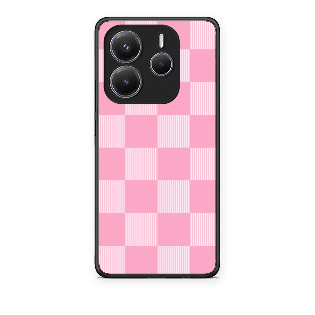 Θήκη Xiaomi Redmi Note 14 5G Pink and White Striped Checks από τη Smartfits με σχέδιο στο πίσω μέρος και μαύρο περίβλημα | Xiaomi Redmi Note 14 5G Pink and White Striped Checks case with colorful back and black bezels