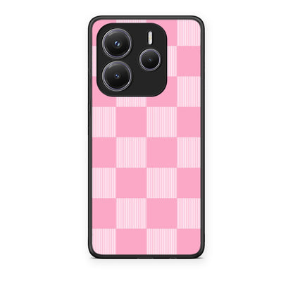 Θήκη Xiaomi Redmi Note 14 5G Pink and White Striped Checks από τη Smartfits με σχέδιο στο πίσω μέρος και μαύρο περίβλημα | Xiaomi Redmi Note 14 5G Pink and White Striped Checks case with colorful back and black bezels