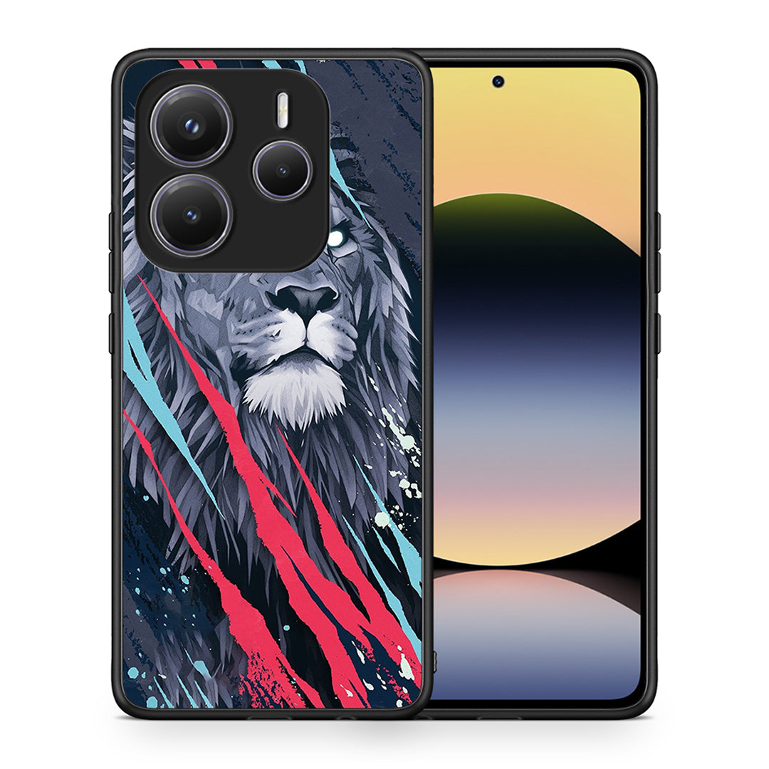 Θήκη Xiaomi Redmi Note 14 5G Lion Designer PopArt από τη Smartfits με σχέδιο στο πίσω μέρος και μαύρο περίβλημα | Xiaomi Redmi Note 14 5G Lion Designer PopArt case with colorful back and black bezels