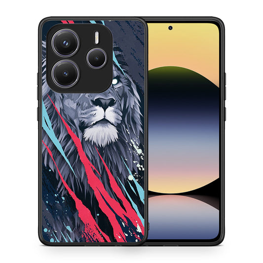 Θήκη Xiaomi Redmi Note 14 5G Lion Designer PopArt από τη Smartfits με σχέδιο στο πίσω μέρος και μαύρο περίβλημα | Xiaomi Redmi Note 14 5G Lion Designer PopArt case with colorful back and black bezels