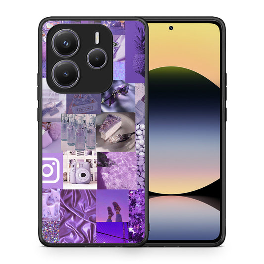 Θήκη Xiaomi Redmi Note 14 5G Purple Aesthetic Collage από τη Smartfits με σχέδιο στο πίσω μέρος και μαύρο περίβλημα | Xiaomi Redmi Note 14 5G Purple Aesthetic Collage case with colorful back and black bezels