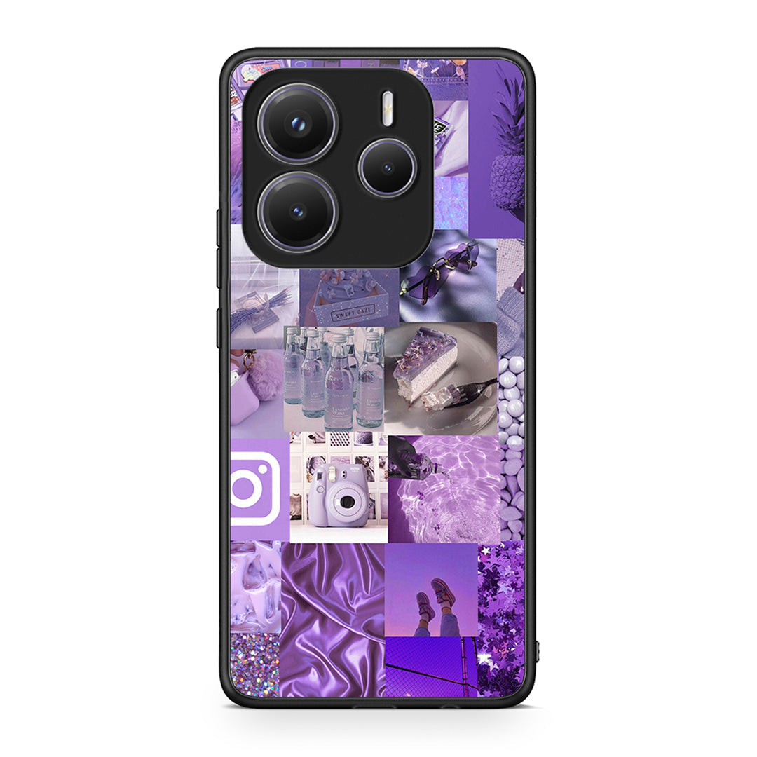 Xiaomi Redmi Note 14 5G Purple Aesthetic Collage θήκη από τη Smartfits με σχέδιο στο πίσω μέρος και μαύρο περίβλημα | Smartphone case with colorful back and black bezels by Smartfits