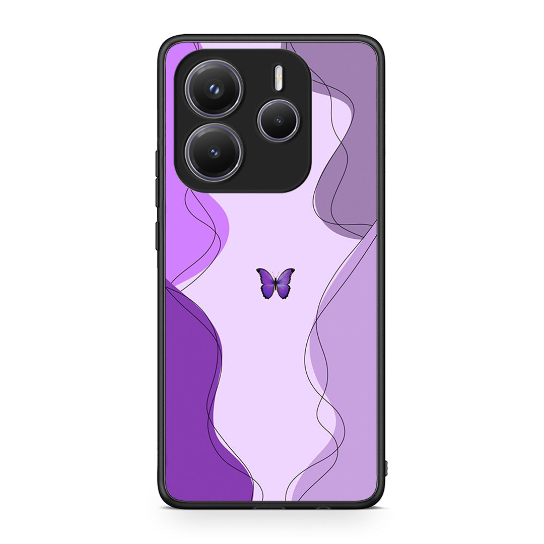 Xiaomi Redmi Note 14 5G Purple Mariposa Θήκη Αγίου Βαλεντίνου από τη Smartfits με σχέδιο στο πίσω μέρος και μαύρο περίβλημα | Smartphone case with colorful back and black bezels by Smartfits
