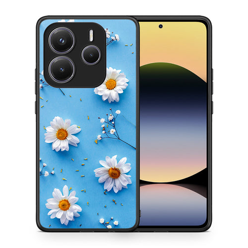 Θήκη Xiaomi Redmi Note 14 5G Real Daisies από τη Smartfits με σχέδιο στο πίσω μέρος και μαύρο περίβλημα | Xiaomi Redmi Note 14 5G Real Daisies case with colorful back and black bezels