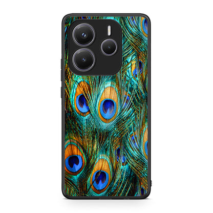 Xiaomi Redmi Note 14 5G Real Peacock Feathers θήκη από τη Smartfits με σχέδιο στο πίσω μέρος και μαύρο περίβλημα | Smartphone case with colorful back and black bezels by Smartfits