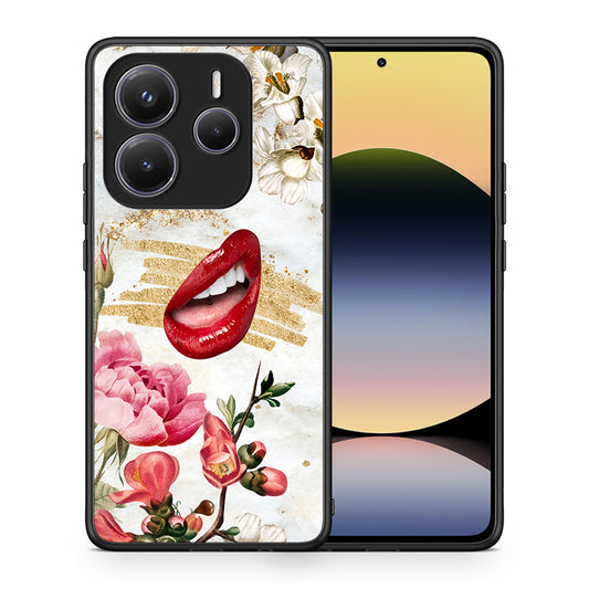 Θήκη Xiaomi Redmi Note 14 5G Red Lips από τη Smartfits με σχέδιο στο πίσω μέρος και μαύρο περίβλημα | Xiaomi Redmi Note 14 5G Red Lips case with colorful back and black bezels