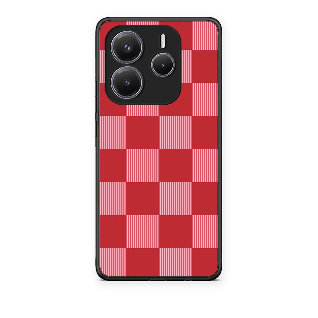 Θήκη Xiaomi Redmi Note 14 5G Red and Pink Striped Checks από τη Smartfits με σχέδιο στο πίσω μέρος και μαύρο περίβλημα | Xiaomi Redmi Note 14 5G Red and Pink Striped Checks case with colorful back and black bezels