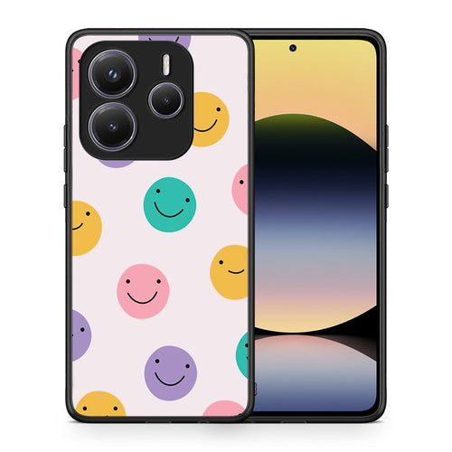 Θήκη Xiaomi Redmi Note 14 5G Smiley Faces από τη Smartfits με σχέδιο στο πίσω μέρος και μαύρο περίβλημα | Xiaomi Redmi Note 14 5G Smiley Faces case with colorful back and black bezels