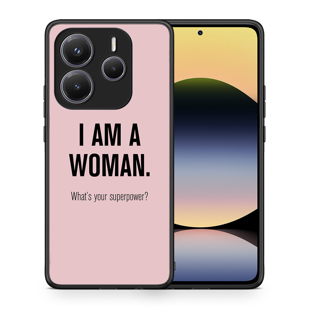 Θήκη Xiaomi Redmi Note 14 5G Superpower Woman από τη Smartfits με σχέδιο στο πίσω μέρος και μαύρο περίβλημα | Xiaomi Redmi Note 14 5G Superpower Woman case with colorful back and black bezels