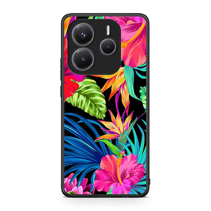 Xiaomi Redmi Note 14 5G Tropical Flowers θήκη από τη Smartfits με σχέδιο στο πίσω μέρος και μαύρο περίβλημα | Smartphone case with colorful back and black bezels by Smartfits