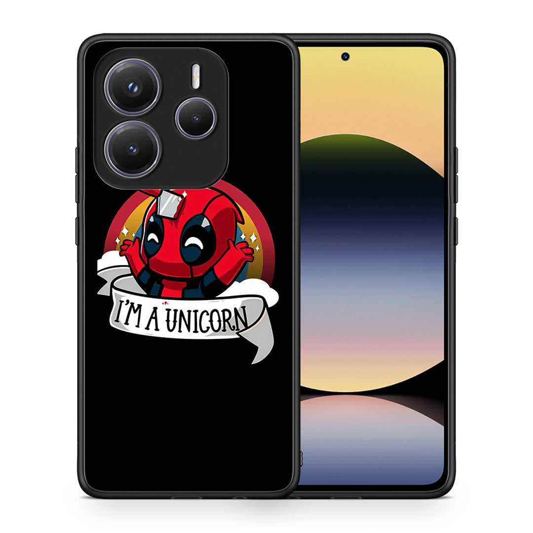 Θήκη Xiaomi Redmi Note 14 5G Unicorn Deadpool από τη Smartfits με σχέδιο στο πίσω μέρος και μαύρο περίβλημα | Xiaomi Redmi Note 14 5G Unicorn Deadpool case with colorful back and black bezels