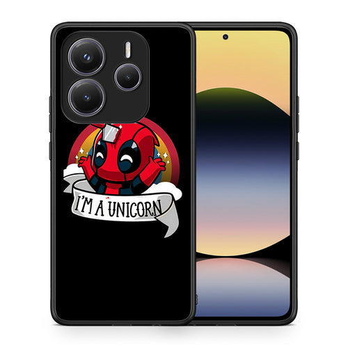 Θήκη Xiaomi Redmi Note 14 5G Unicorn Deadpool από τη Smartfits με σχέδιο στο πίσω μέρος και μαύρο περίβλημα | Xiaomi Redmi Note 14 5G Unicorn Deadpool case with colorful back and black bezels