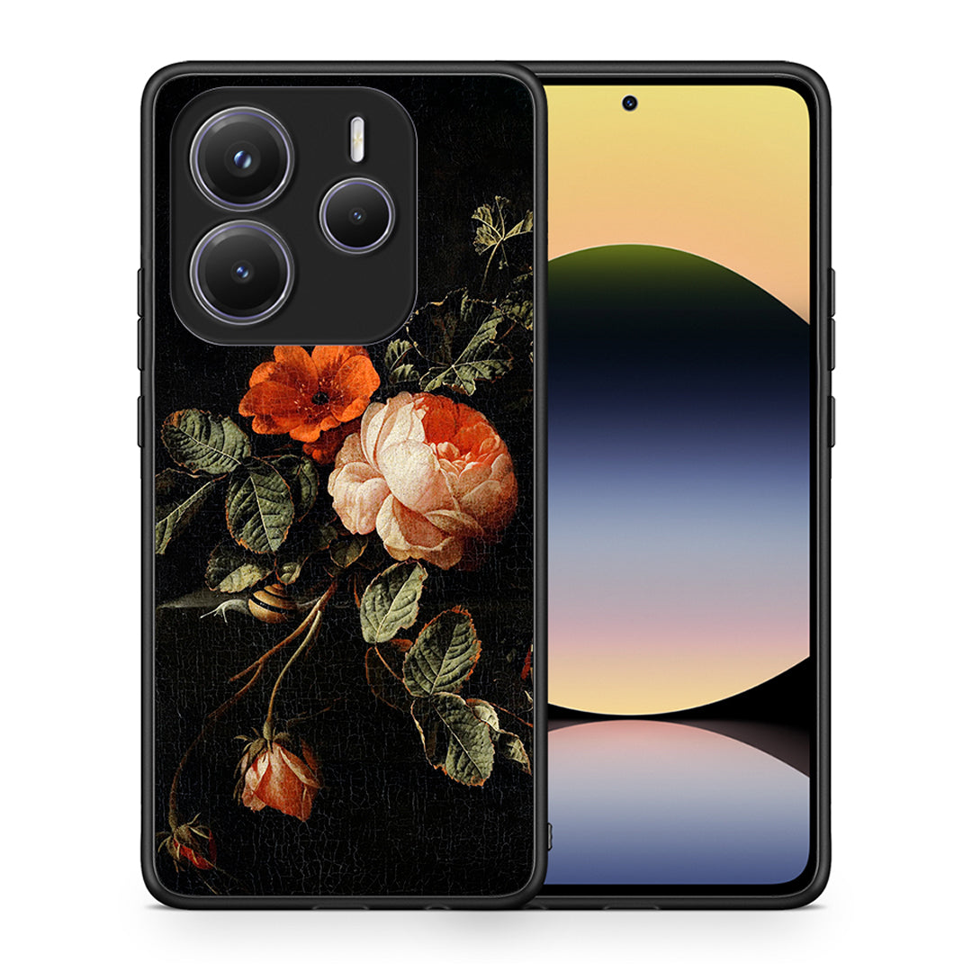 Θήκη Xiaomi Redmi Note 14 5G Vintage Roses από τη Smartfits με σχέδιο στο πίσω μέρος και μαύρο περίβλημα | Xiaomi Redmi Note 14 5G Vintage Roses case with colorful back and black bezels