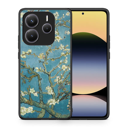 Θήκη Xiaomi Redmi Note 14 5G White Blossoms από τη Smartfits με σχέδιο στο πίσω μέρος και μαύρο περίβλημα | Xiaomi Redmi Note 14 5G White Blossoms case with colorful back and black bezels