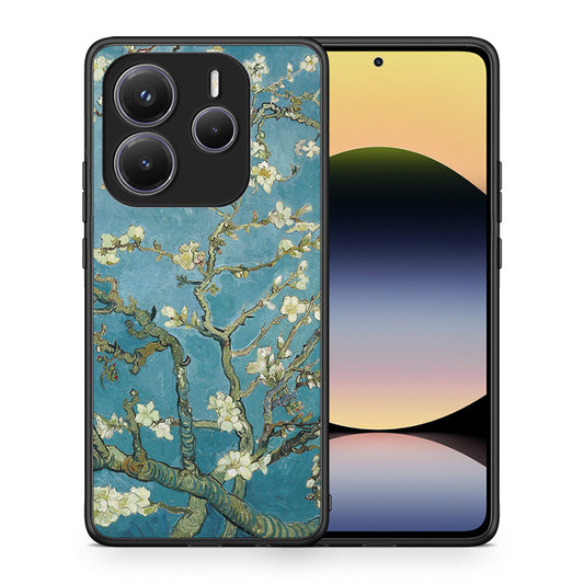 Θήκη Xiaomi Redmi Note 14 5G White Blossoms από τη Smartfits με σχέδιο στο πίσω μέρος και μαύρο περίβλημα | Xiaomi Redmi Note 14 5G White Blossoms case with colorful back and black bezels