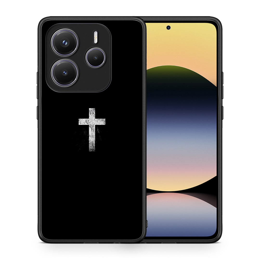 Θήκη Xiaomi Redmi Note 14 5G White Cross από τη Smartfits με σχέδιο στο πίσω μέρος και μαύρο περίβλημα | Xiaomi Redmi Note 14 5G White Cross case with colorful back and black bezels