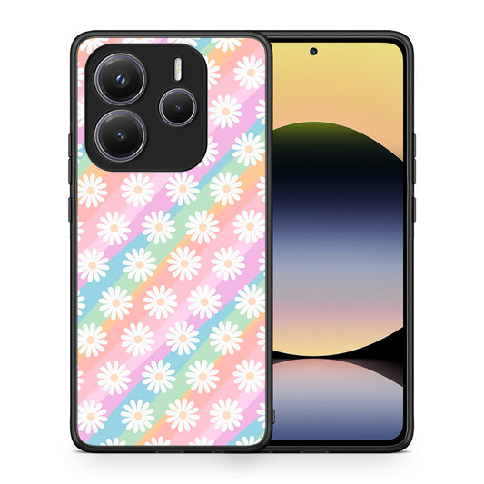 Θήκη Xiaomi Redmi Note 14 5G White Daisies από τη Smartfits με σχέδιο στο πίσω μέρος και μαύρο περίβλημα | Xiaomi Redmi Note 14 5G White Daisies case with colorful back and black bezels