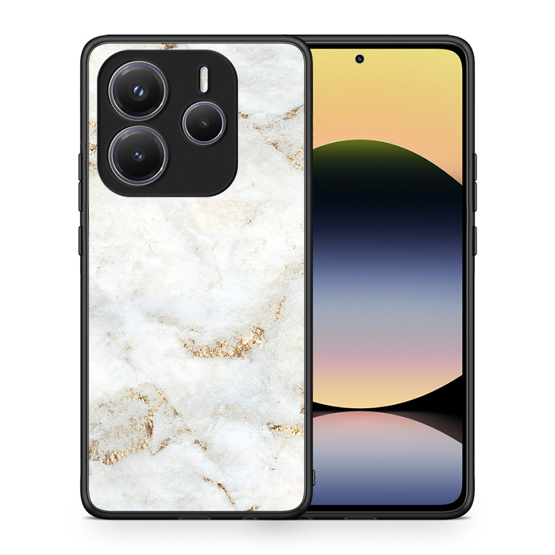 Θήκη Xiaomi Redmi Note 14 5G White Gold Marble από τη Smartfits με σχέδιο στο πίσω μέρος και μαύρο περίβλημα | Xiaomi Redmi Note 14 5G White Gold Marble case with colorful back and black bezels