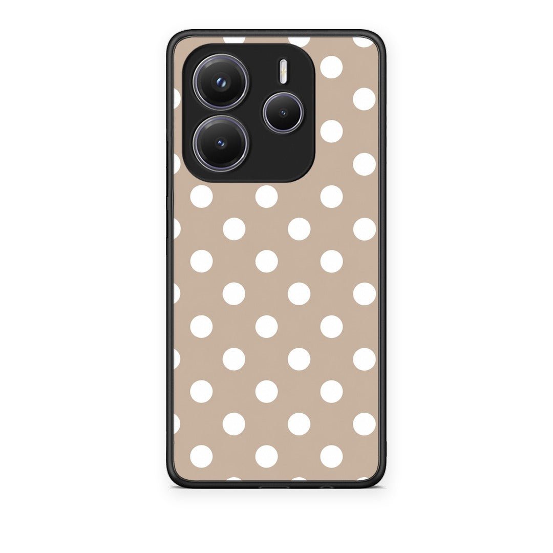 Θήκη Xiaomi Redmi Note 14 5G White Polka Dots on Taupe από τη Smartfits με σχέδιο στο πίσω μέρος και μαύρο περίβλημα | Xiaomi Redmi Note 14 5G White Polka Dots on Taupe case with colorful back and black bezels