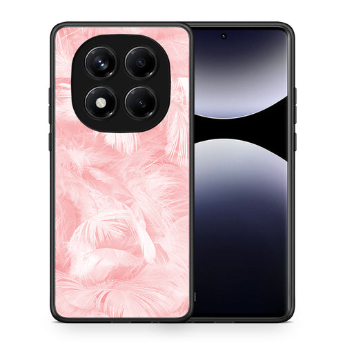 Θήκη Xiaomi Redmi Note 14 Pro 4G Pink Feather Boho από τη Smartfits με σχέδιο στο πίσω μέρος και μαύρο περίβλημα | Xiaomi Redmi Note 14 Pro 4G Pink Feather Boho case with colorful back and black bezels