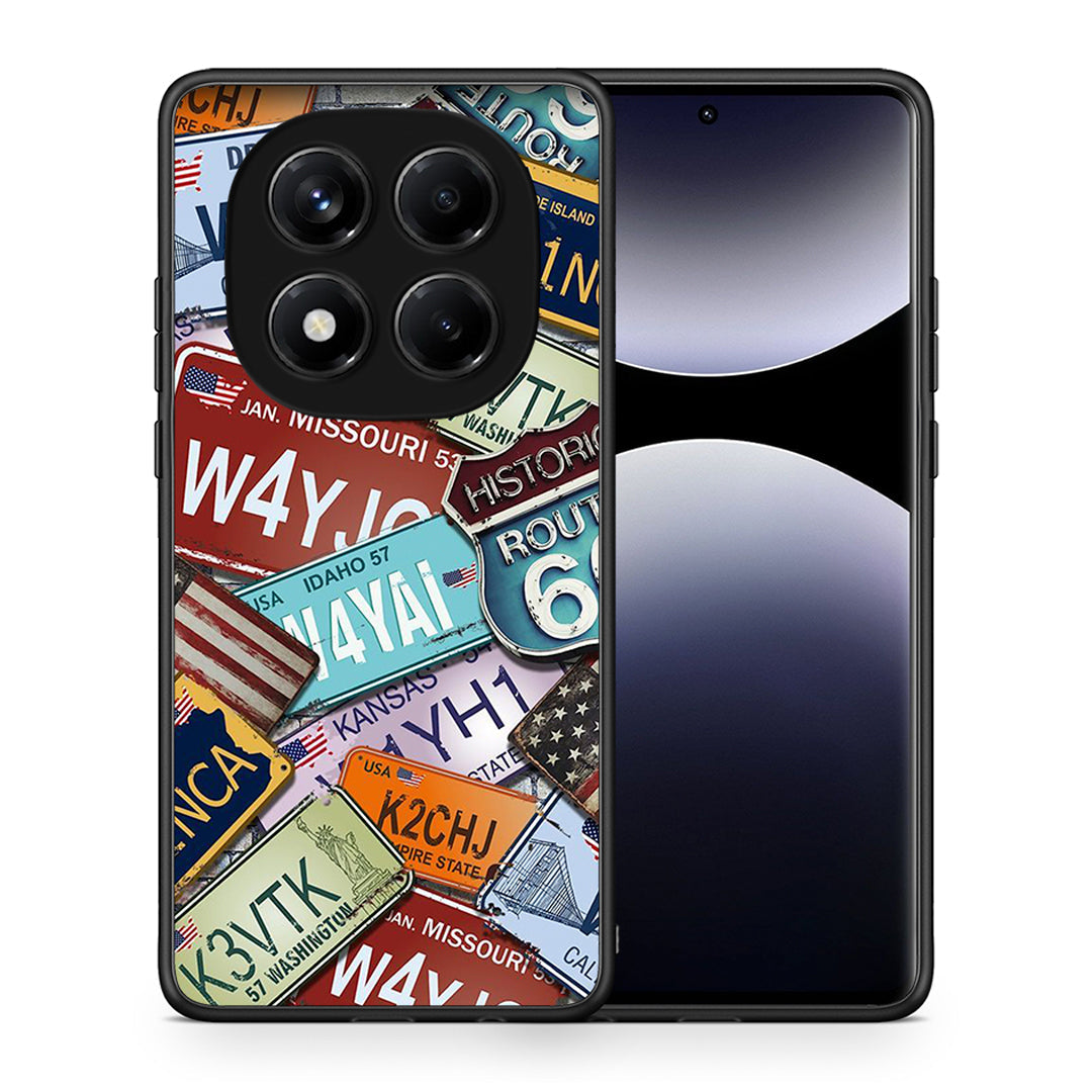 Θήκη Xiaomi Redmi Note 14 Pro 4G Car Plates από τη Smartfits με σχέδιο στο πίσω μέρος και μαύρο περίβλημα | Xiaomi Redmi Note 14 Pro 4G Car Plates case with colorful back and black bezels