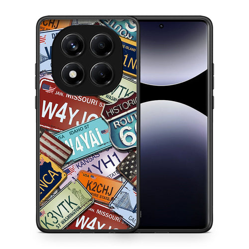 Θήκη Xiaomi Redmi Note 14 Pro 4G Car Plates από τη Smartfits με σχέδιο στο πίσω μέρος και μαύρο περίβλημα | Xiaomi Redmi Note 14 Pro 4G Car Plates case with colorful back and black bezels