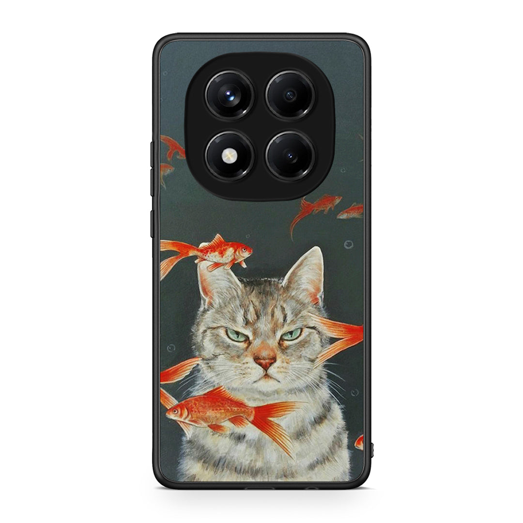 Xiaomi Redmi Note 14 Pro 4G Cat Goldfish θήκη από τη Smartfits με σχέδιο στο πίσω μέρος και μαύρο περίβλημα | Smartphone case with colorful back and black bezels by Smartfits