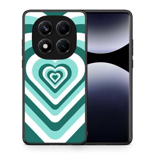Θήκη Xiaomi Redmi Note 14 Pro 4G Green Hearts από τη Smartfits με σχέδιο στο πίσω μέρος και μαύρο περίβλημα | Xiaomi Redmi Note 14 Pro 4G Green Hearts case with colorful back and black bezels
