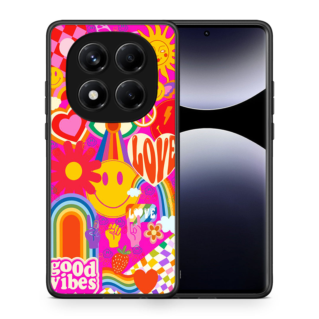 Θήκη Xiaomi Redmi Note 14 Pro 4G Hippie Love από τη Smartfits με σχέδιο στο πίσω μέρος και μαύρο περίβλημα | Xiaomi Redmi Note 14 Pro 4G Hippie Love case with colorful back and black bezels