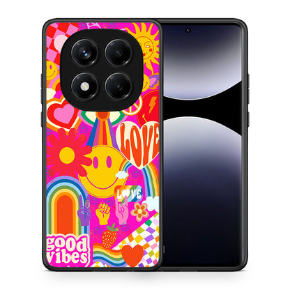 Θήκη Xiaomi Redmi Note 14 Pro 4G Hippie Love από τη Smartfits με σχέδιο στο πίσω μέρος και μαύρο περίβλημα | Xiaomi Redmi Note 14 Pro 4G Hippie Love case with colorful back and black bezels