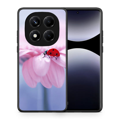 Θήκη Xiaomi Redmi Note 14 Pro 4G Ladybug Flower από τη Smartfits με σχέδιο στο πίσω μέρος και μαύρο περίβλημα | Xiaomi Redmi Note 14 Pro 4G Ladybug Flower case with colorful back and black bezels