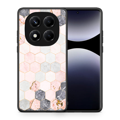 Θήκη Xiaomi Redmi Note 14 Pro 4G Hexagon Pink Marble από τη Smartfits με σχέδιο στο πίσω μέρος και μαύρο περίβλημα | Xiaomi Redmi Note 14 Pro 4G Hexagon Pink Marble case with colorful back and black bezels