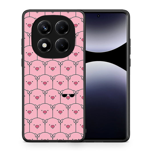 Θήκη Xiaomi Redmi Note 14 Pro 4G Pig Glasses από τη Smartfits με σχέδιο στο πίσω μέρος και μαύρο περίβλημα | Xiaomi Redmi Note 14 Pro 4G Pig Glasses case with colorful back and black bezels