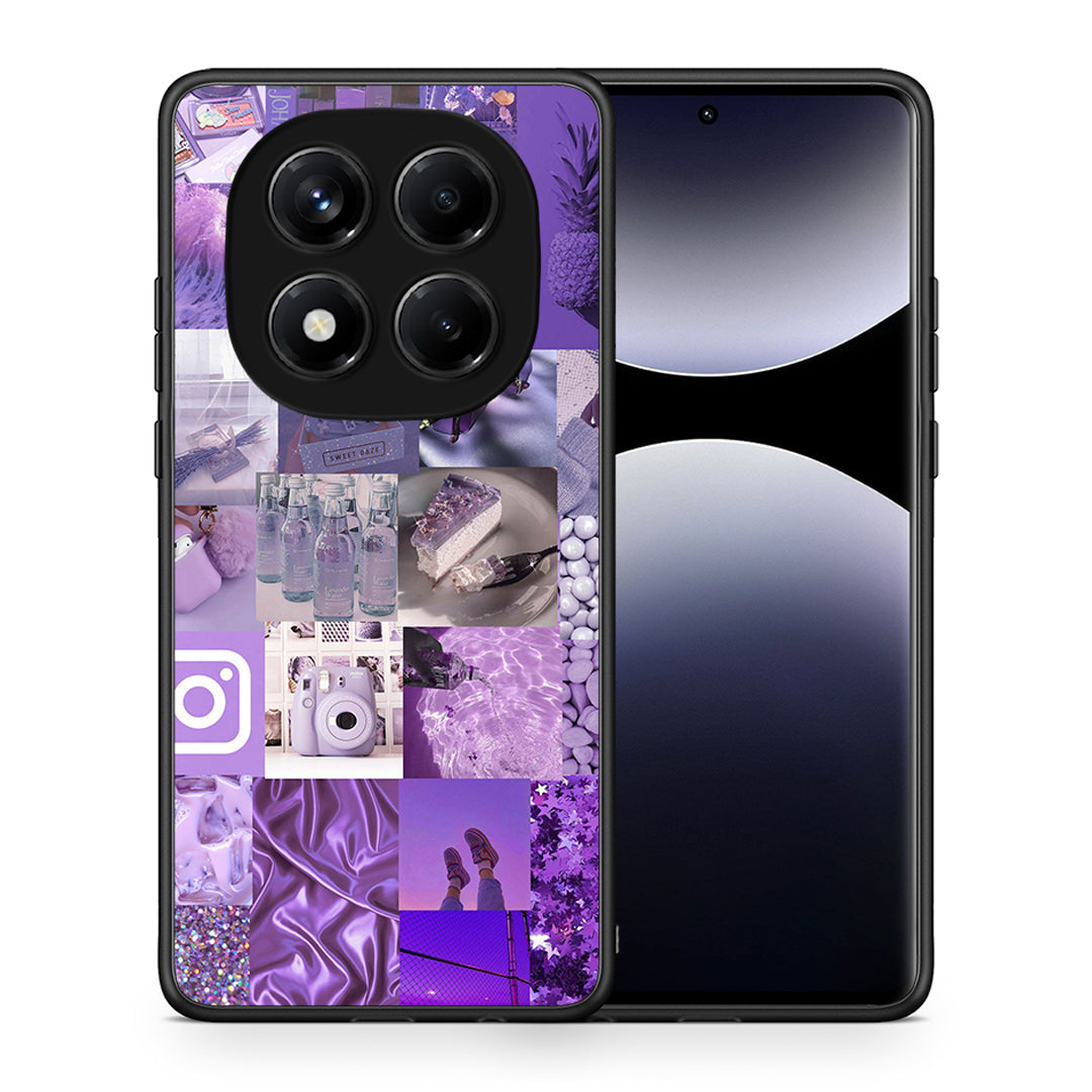 Θήκη Xiaomi Redmi Note 14 Pro 4G Purple Aesthetic Collage από τη Smartfits με σχέδιο στο πίσω μέρος και μαύρο περίβλημα | Xiaomi Redmi Note 14 Pro 4G Purple Aesthetic Collage case with colorful back and black bezels