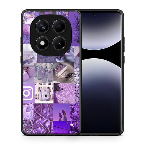Θήκη Xiaomi Redmi Note 14 Pro 4G Purple Aesthetic Collage από τη Smartfits με σχέδιο στο πίσω μέρος και μαύρο περίβλημα | Xiaomi Redmi Note 14 Pro 4G Purple Aesthetic Collage case with colorful back and black bezels