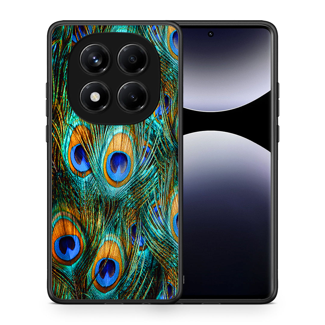 Θήκη Xiaomi Redmi Note 14 Pro 4G Real Peacock Feathers από τη Smartfits με σχέδιο στο πίσω μέρος και μαύρο περίβλημα | Xiaomi Redmi Note 14 Pro 4G Real Peacock Feathers case with colorful back and black bezels