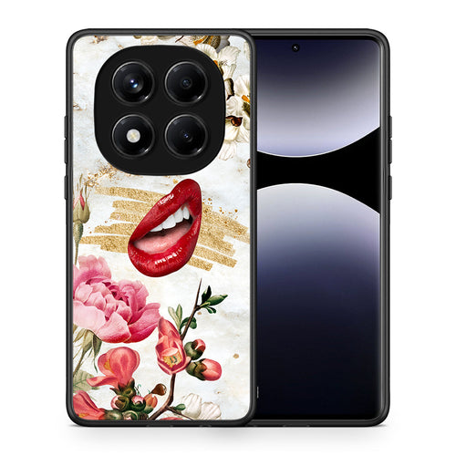 Θήκη Xiaomi Redmi Note 14 Pro 4G Red Lips από τη Smartfits με σχέδιο στο πίσω μέρος και μαύρο περίβλημα | Xiaomi Redmi Note 14 Pro 4G Red Lips case with colorful back and black bezels