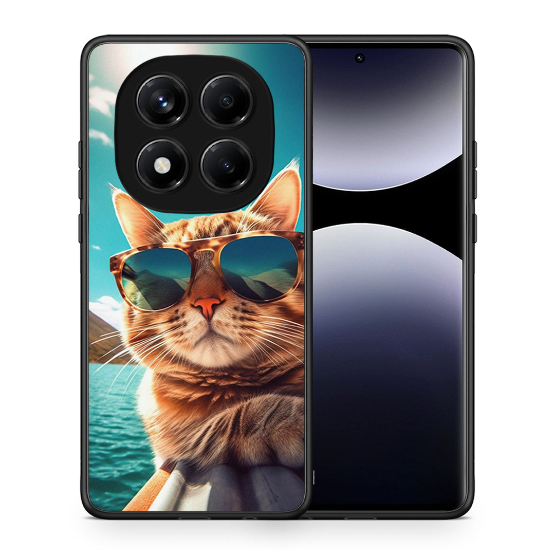 Θήκη Xiaomi Redmi Note 14 Pro 4G Summer Cat από τη Smartfits με σχέδιο στο πίσω μέρος και μαύρο περίβλημα | Xiaomi Redmi Note 14 Pro 4G Summer Cat case with colorful back and black bezels