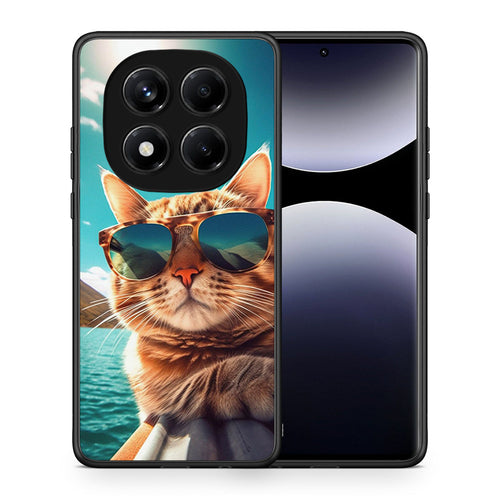 Θήκη Xiaomi Redmi Note 14 Pro 4G Summer Cat από τη Smartfits με σχέδιο στο πίσω μέρος και μαύρο περίβλημα | Xiaomi Redmi Note 14 Pro 4G Summer Cat case with colorful back and black bezels