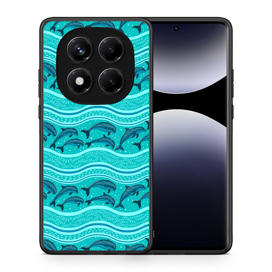Θήκη Xiaomi Redmi Note 14 Pro 4G Swimming Dolphins από τη Smartfits με σχέδιο στο πίσω μέρος και μαύρο περίβλημα | Xiaomi Redmi Note 14 Pro 4G Swimming Dolphins case with colorful back and black bezels