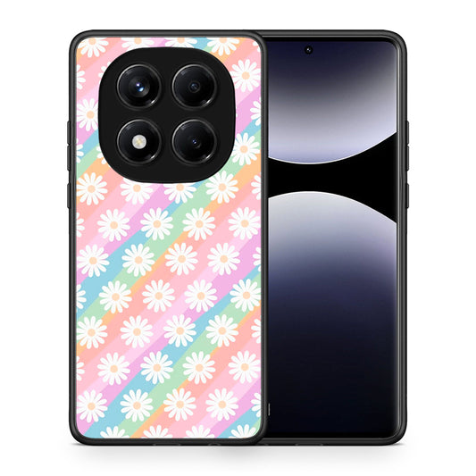 Θήκη Xiaomi Redmi Note 14 Pro 4G White Daisies από τη Smartfits με σχέδιο στο πίσω μέρος και μαύρο περίβλημα | Xiaomi Redmi Note 14 Pro 4G White Daisies case with colorful back and black bezels