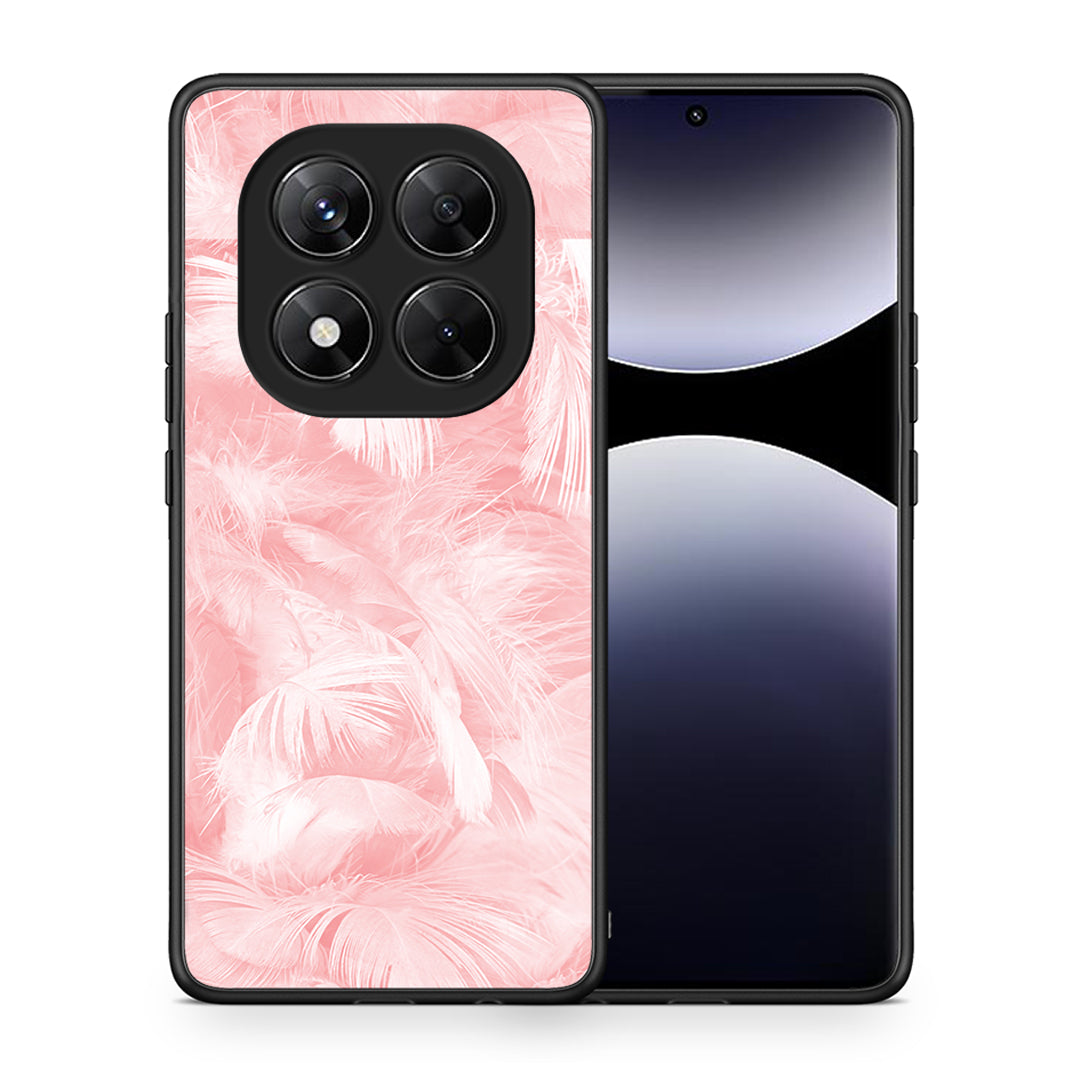 Θήκη Xiaomi Redmi Note 14 Pro 5G / Poco X7 Pink Feather Boho από τη Smartfits με σχέδιο στο πίσω μέρος και μαύρο περίβλημα | Xiaomi Redmi Note 14 Pro 5G / Poco X7 Pink Feather Boho case with colorful back and black bezels