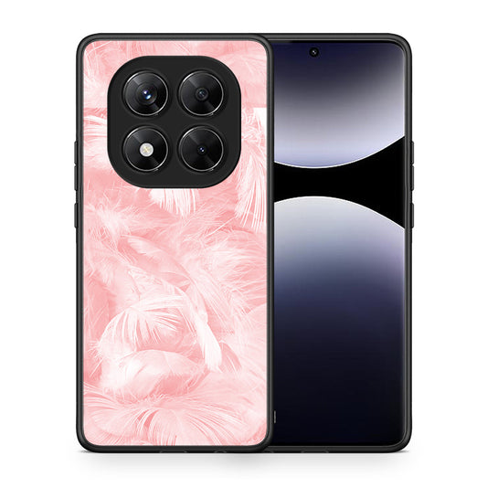 Θήκη Xiaomi Redmi Note 14 Pro 5G / Poco X7 Pink Feather Boho από τη Smartfits με σχέδιο στο πίσω μέρος και μαύρο περίβλημα | Xiaomi Redmi Note 14 Pro 5G / Poco X7 Pink Feather Boho case with colorful back and black bezels