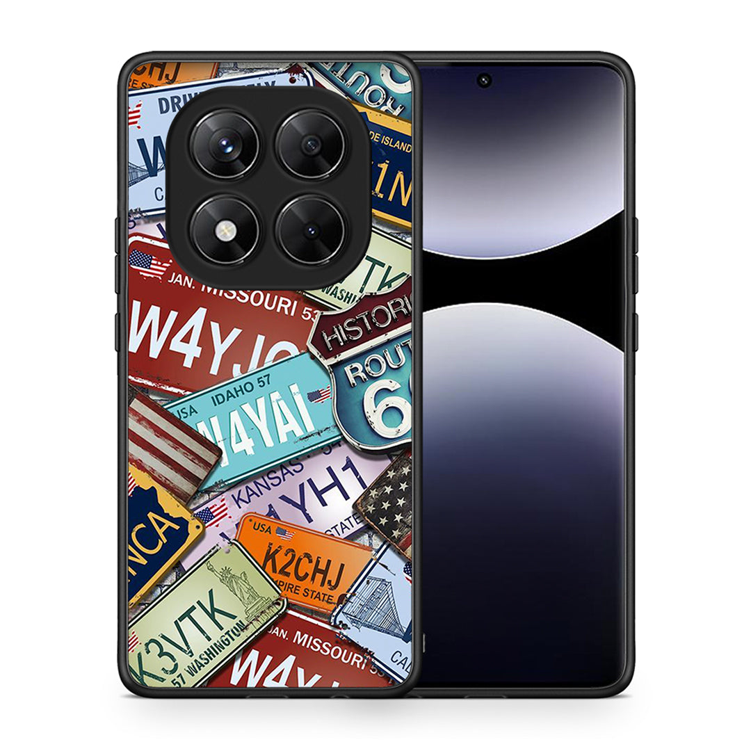 Θήκη Xiaomi Redmi Note 14 Pro 5G / Poco X7 Car Plates από τη Smartfits με σχέδιο στο πίσω μέρος και μαύρο περίβλημα | Xiaomi Redmi Note 14 Pro 5G / Poco X7 Car Plates case with colorful back and black bezels