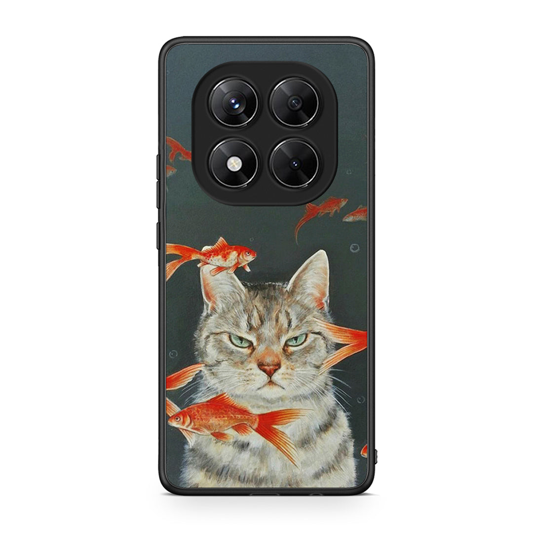 Xiaomi Redmi Note 14 Pro 5G / Poco X7 Cat Goldfish θήκη από τη Smartfits με σχέδιο στο πίσω μέρος και μαύρο περίβλημα | Smartphone case with colorful back and black bezels by Smartfits